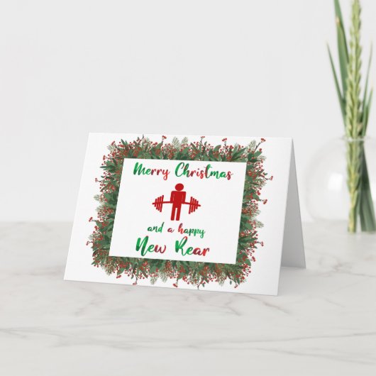 フィットネスをテーマにしたおもしろいクリスマスカード シーズンカード (正面)