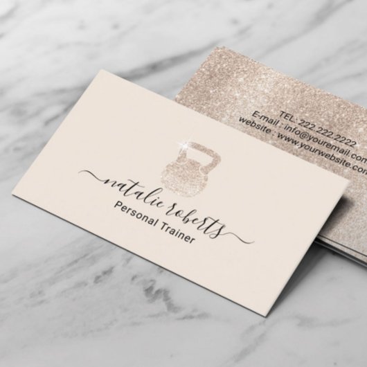 フィットネスアイボリーケトルベルロゴパーソナルトレーナー 名刺