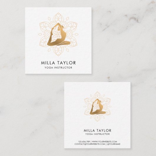 フィットネスインストラクターヨガインストラクター、ヨガポーズ、ジム スクエア名刺 (正面/裏面)