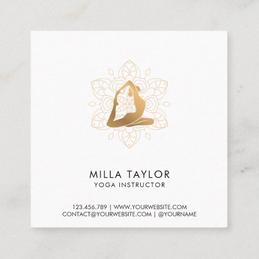 フィットネスインストラクターヨガインストラクター、ヨガポーズ、ジム スクエア名刺 (裏面)