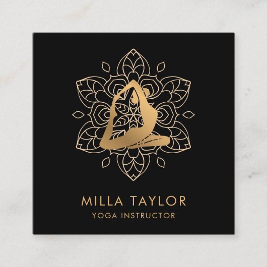 フィットネスインストラクターヨガインストラクター、ヨガポーズ、ジム スクエア名刺 (正面)
