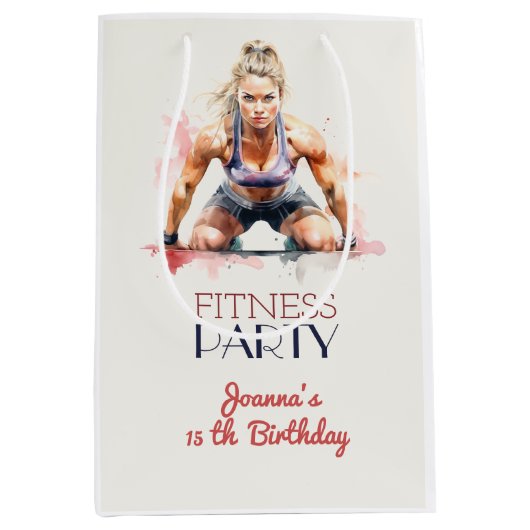 フィットネスウォータースポーツガールバースデーパーティー ミディアムペーパーバッグ (正面)