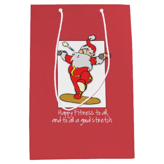 フィットネスエクササイズクリスマスウィズサンタ ミディアムペーパーバッグ (正面)