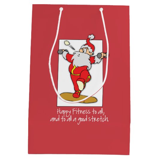 フィットネスエクササイズクリスマスウィズサンタ ミディアムペーパーバッグ (裏面)