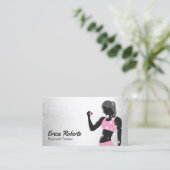 フィットネスガールパーソナルトレーナーモダンシルバー 名刺 (スタンド正面)