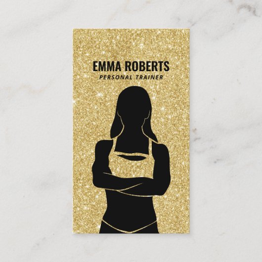 フィットネスガールパーソナルトレーナー金ゴールドグリッター 名刺 (正面)