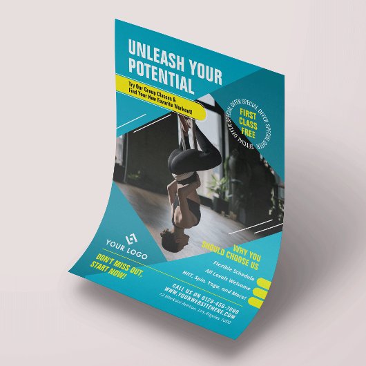 フィットネスクラスモダンフォトブルーマーケティングジム チラシ