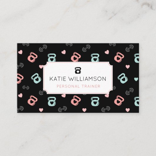 フィットネスケトルベル&ダンベルウェイトパターンブラック 名刺 (正面)