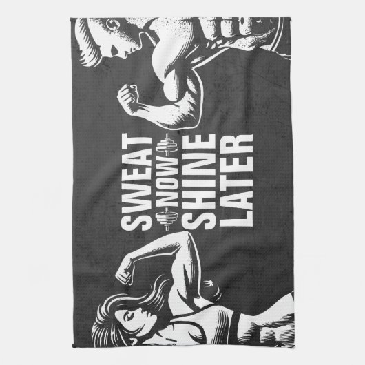 フィットネスジムトレーニングボディビル やる気を起こさせる キッチンタオル (縦)