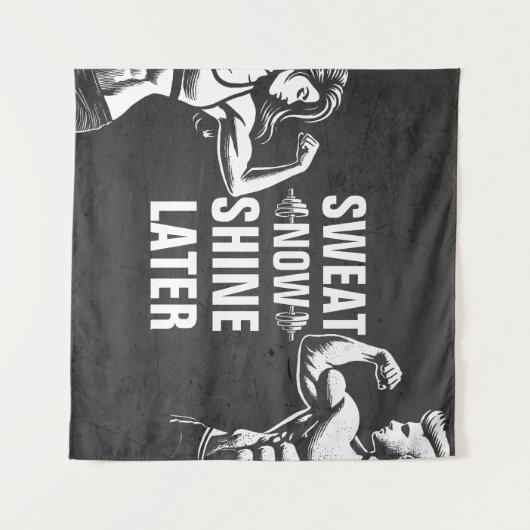 フィットネスジムトレーニングボディビル やる気を起こさせる タペストリー (正面(横))