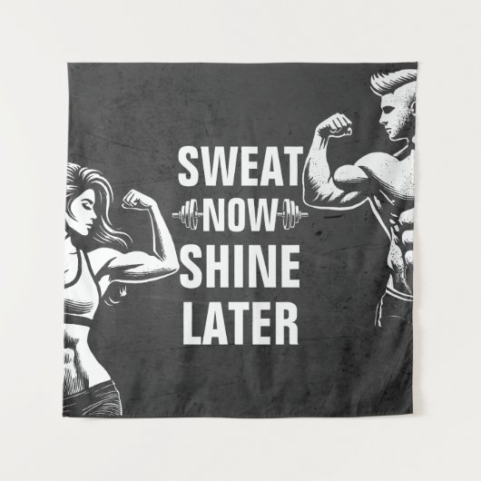 フィットネスジムトレーニングボディビル やる気を起こさせる タペストリー (正面)