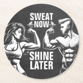 フィットネスジムトレーニングボディビル やる気を起こさせる ラウンドペーパーコースター (正面)