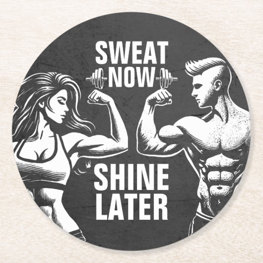 フィットネスジムトレーニングボディビル やる気を起こさせる ラウンドペーパーコースター (正面)