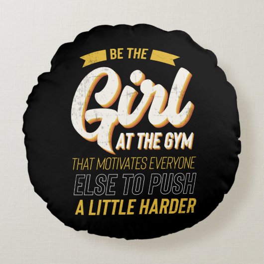 フィットネスジムトレーニングモチベーション女性 ラウンドクッション (正面)