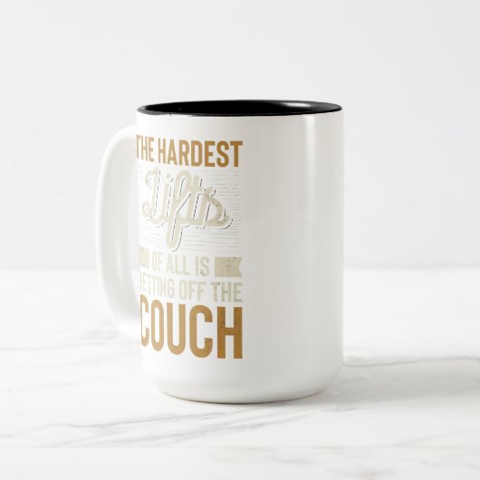 フィットネスジムトレーニング重量挙げ引用文 ツートーンマグカップ (正面左)