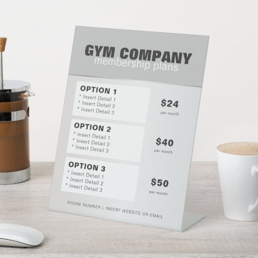 フィットネスセンタージム会員価格リストテーブルトップ 台座サイン (インサイチュ)