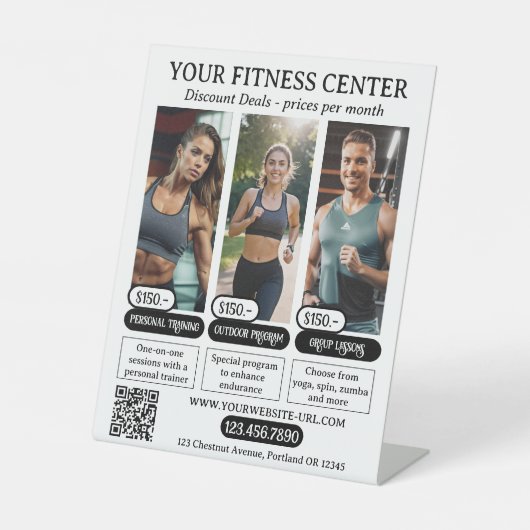 フィットネスセンター割引フォト価格表 台座サイン (正面)