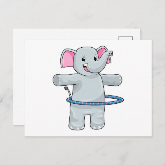 フィットネスタイヤのスポーツをする象 ポストカード (正面/裏面)