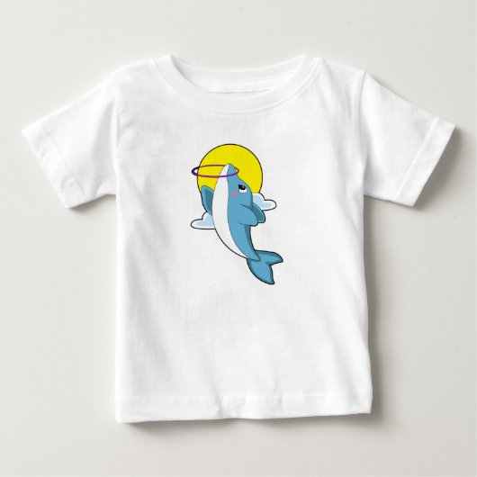 フィットネスタイヤを持つイルカ ベビーTシャツ (正面)