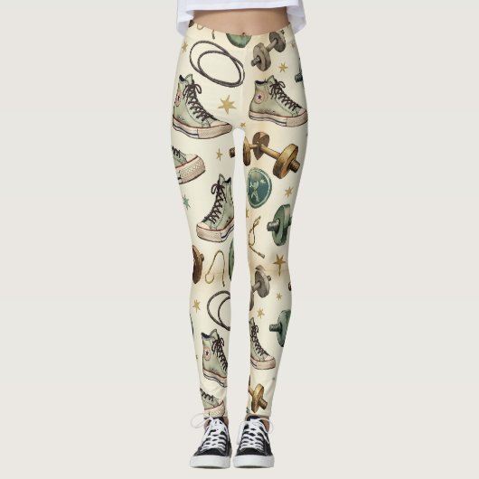 フィットネスダンベルジャンプロープパターン レギンス (正面)