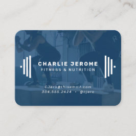 フィットネストレーナーモダンネイビー・ブルー・フォト 名刺
