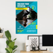 フィットネストレーナーモダンフォトブルーマーケティングジム ポスター (ホームオフィス)