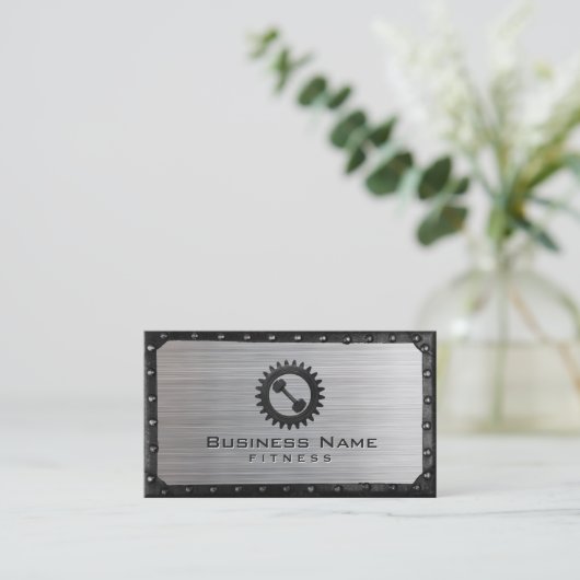 フィットネストレーナー工業用金属枠鋼フェイク材 名刺 (スタンド正面)