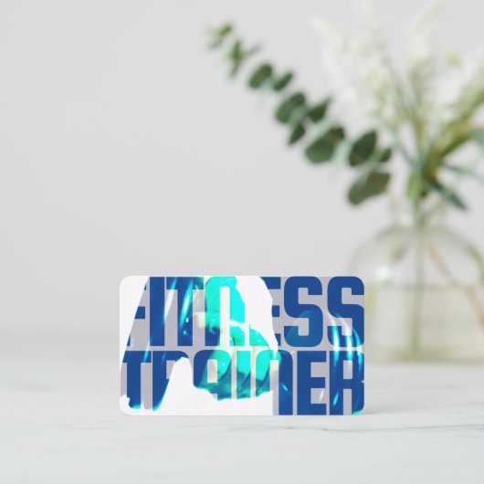 フィットネストレーナー文字とイメージブレンドブルー 名刺 (スタンド正面)