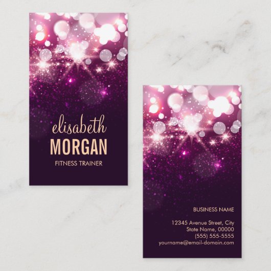 フィットネストレーナー – ピンクのグリッタースパークル 名刺 (正面/裏面)