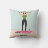 フィットネストレーニングガールウィズダンベルズ&名前をカスタムする クッション (裏面)