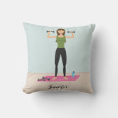 フィットネストレーニングガールウィズダンベルズ&名前をカスタムする クッション (正面)