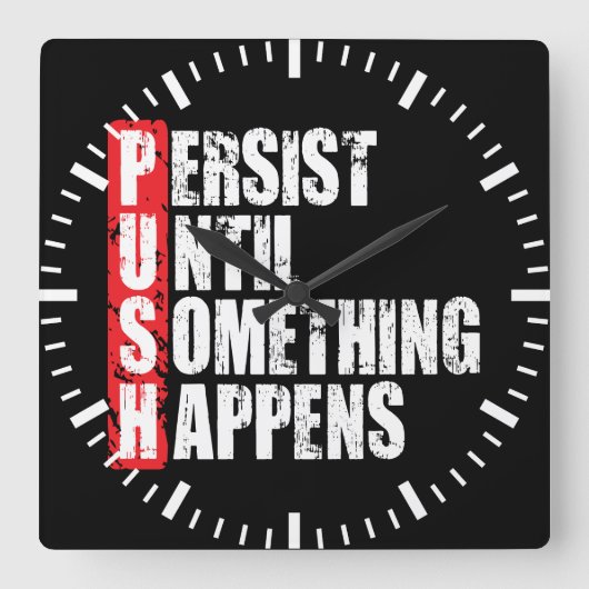 フィットネストレーニングジムのモチベーション – プッシュ スクエア壁時計 (正面)