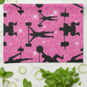 フィットネストレーニングジムスポーツピンクグリッター キッチンタオル (折り畳み)