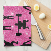 フィットネストレーニングジムスポーツピンクグリッター キッチンタオル (四つ折り)