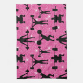 フィットネストレーニングジムスポーツピンクグリッター キッチンタオル (縦)