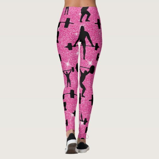 フィットネストレーニングジムスポーツピンクグリッター レギンス (裏面)
