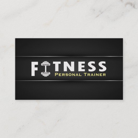 フィットネスパーソナルトレーナーはっきりした文字ダンベルロゴ 名刺 (正面)