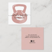 フィットネスパーソナルトレーナーピンクキスケトルベル スクエア名刺 (正面/裏面)