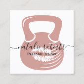 フィットネスパーソナルトレーナーピンクキスケトルベル スクエア名刺 (正面)