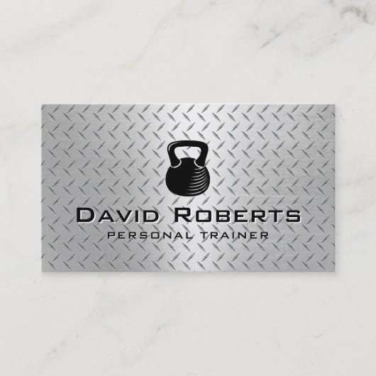 フィットネスパーソナルトレーナーモダン金属背景 名刺 (正面)