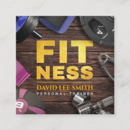 フィットネスパーソナルトレーナー金ゴールドタイポグラフィスクエアブ スクエア名刺