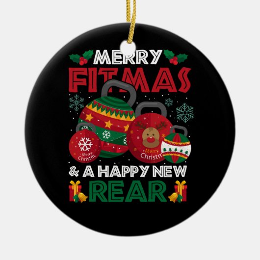 フィットネスメリークリスマスフィトマスとハッピーニューレア セラミックオーナメント (正面)