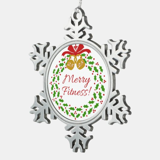 フィットネスメリーリースピュータースノーフレークオーナメント スノーフレークピューターオーナメント (右)