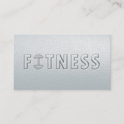 フィットネスモダンはっきりした文字ダンベルホワイトレザー 名刺 (正面)