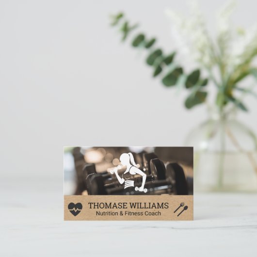 フィットネスロゴ | ジムと重量 名刺 (スタンド正面)