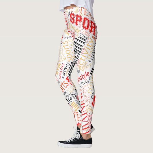 フィットネスワードクラウドレッド/ブラックID284 レギンス (左)