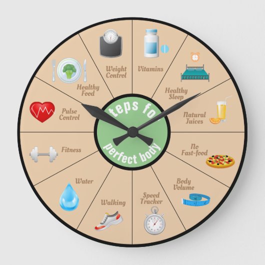 フィットネス健康体 ラージ壁時計 (正面)