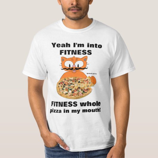 フィットネス大好きだよ、かわいい髭猫のキャラクター Tシャツ (正面)