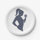 フィットネス娘がダンベルを持ち上げる ペーパープレート (正面)