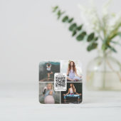 フィットネス瞑想ヨガカスタム4枚の写真QRコード スクエア名刺 (スタンド正面)